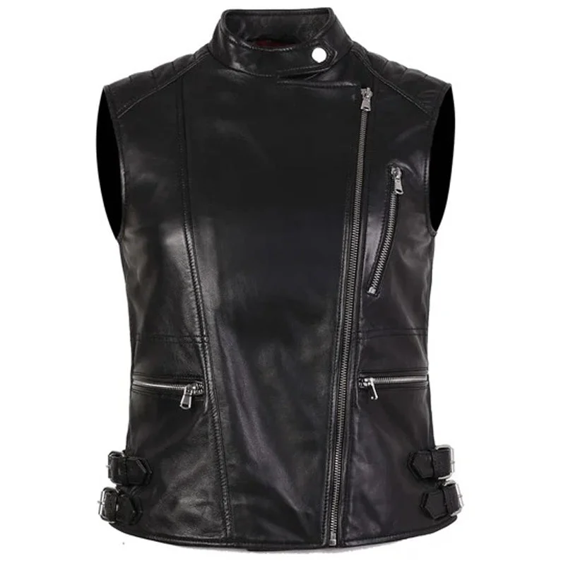 Women's Bodacious Black Leather Vest Reversible Cozy Vest