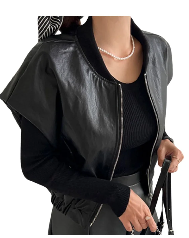 Dulce Black Leather Vest Fur-Lined Vest Coat