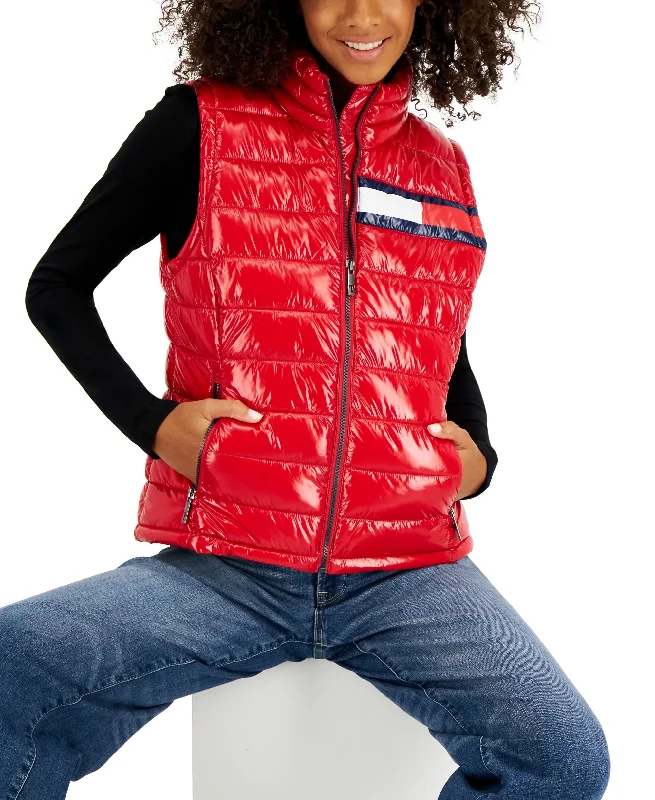 Women's Flag Puffer Vest Belted Puffer Vest
