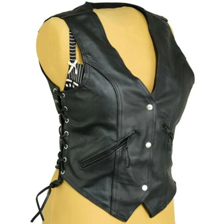 Women's Leather Fashion Vest Waistcoat with Laced Sides Comfortable Quilted Waistcoat Vest Women's Leather Fashion Vest Waistcoat with Laced Sides Comfortable Quilted Waistcoat Vest