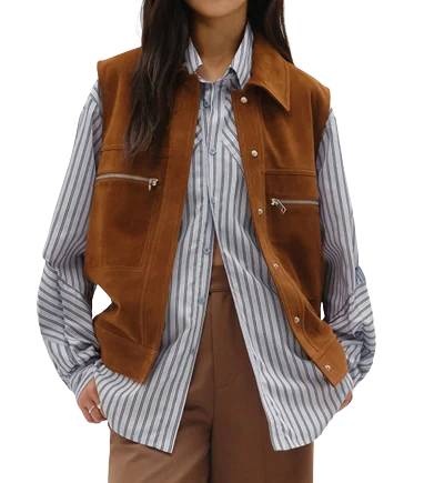 Womens Nyla Genuine Lambskin Suede Leather Vest Edgy Moto Vest