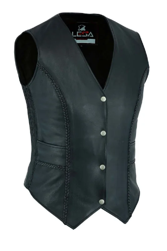 New Womens ladies Genuine Real Leather Braided Black Waistcoat Gillette Vest Trendy Quilted Waistcoat Jacket New Womens ladies Genuine Real Leather Braided Black Waistcoat Gillette Vest Trendy Quilted Waistcoat Jacket