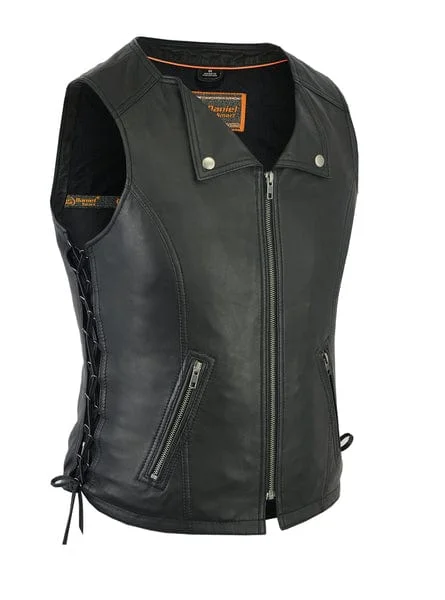 Women's Stylish Lightweight Motorcycle Leather Vest Longline Knit Vest