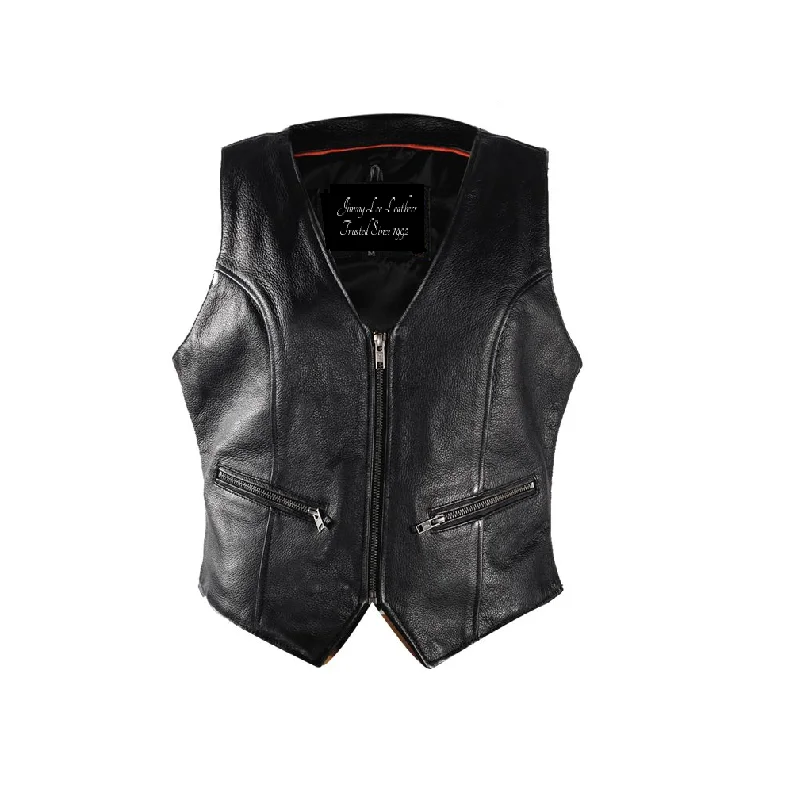 Womens Zip Up Naked Cowhide Leather Vest CCW Smart-Casual Vest Coat