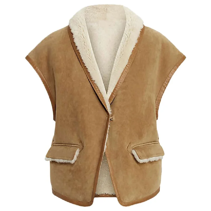 B3 Women Shearling Bomber Leather Vest Fuzzy Layered Vest