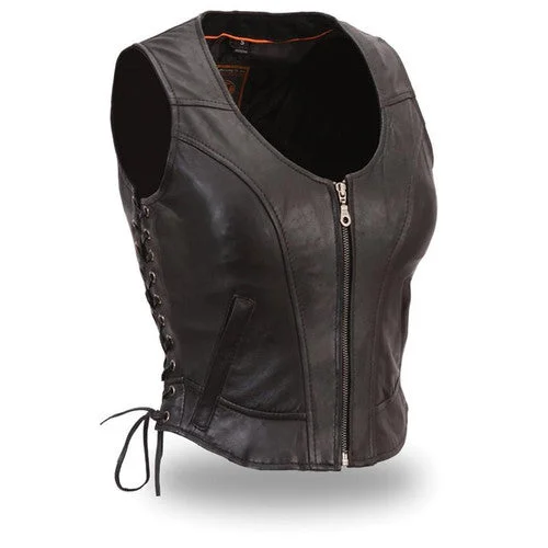 Ladies Front Zip Vest Short Waisted Leather Vest 542 WV Zip SL Edgy Moto Vest