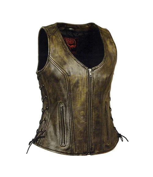 Ladies Distressed Brown Leather Vest 4531.09 WV DBRN Classic Double-Breasted Vest