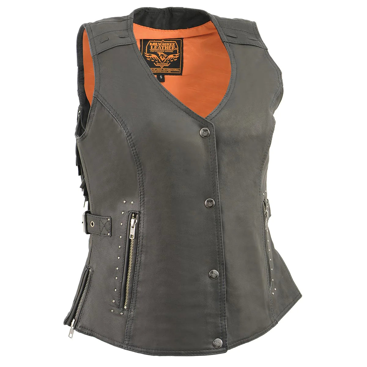Women's Black Fringed Leather Vest Sleeveless Winter Coat