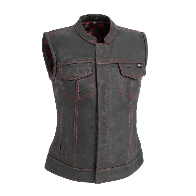 Jessica Women's Motorcycle Leather Vest - Black/Red - Limited Edition Casual Flannel Vest Jessica Women's Motorcycle Leather Vest - Black/Red - Limited Edition Casual Flannel Vest