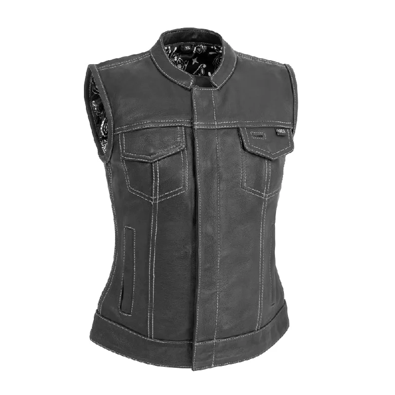 Jessica Women's Motorcycle Leather Vest - White - Limited Edition Longline Knit Vest Jessica Women's Motorcycle Leather Vest - White - Limited Edition Longline Knit Vest