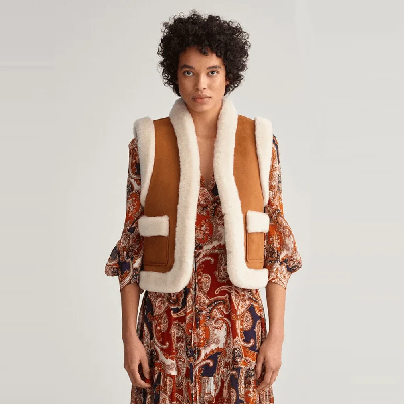 Ladies B3 Shearling Leather Vest Sleeveless Peacoat Vest