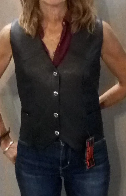 Ladies black leather vest with Texas Flag on back TS8PS Fashion-Forward Vest Coat
