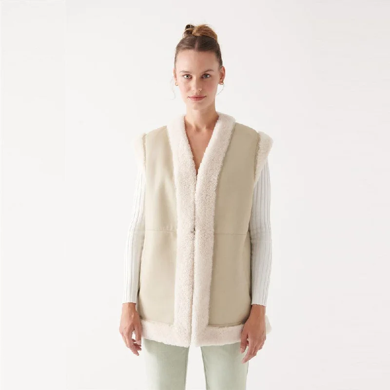 Ladies Shearling Sheepskin Leather Vest Belted Draped Vest