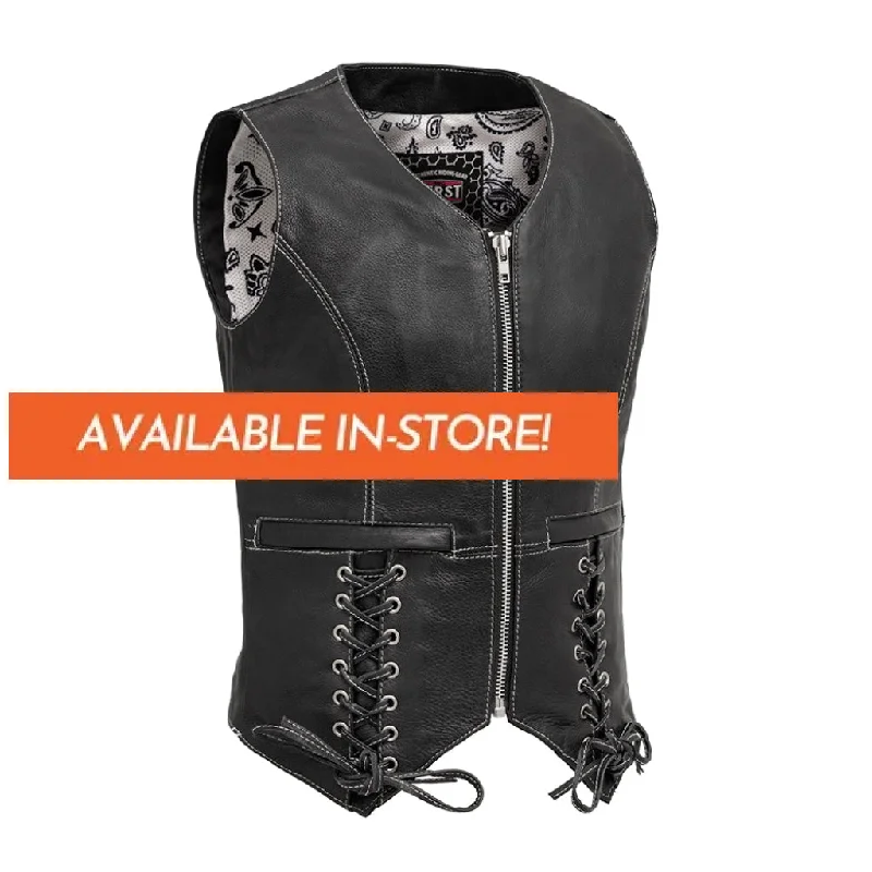 Love Lace Women's Motorcycle Leather Vest - Extreme Biker Leather High-Fashion Vest Coat Love Lace Women's Motorcycle Leather Vest - Extreme Biker Leather High-Fashion Vest Coat