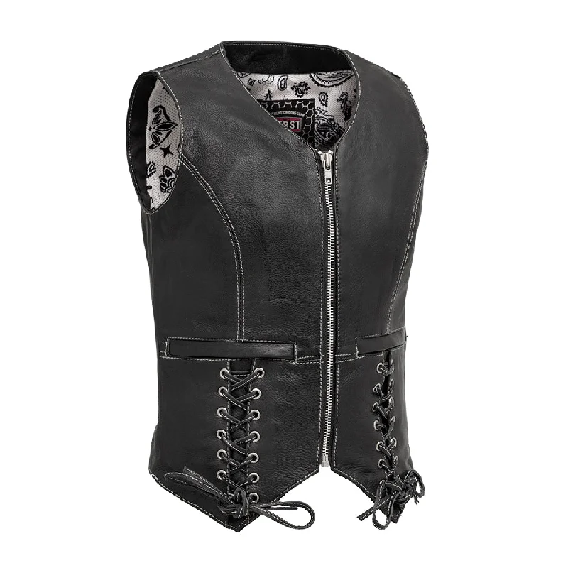 Love Lace Women's Motorcycle Leather Vest Warm Hooded Vest
