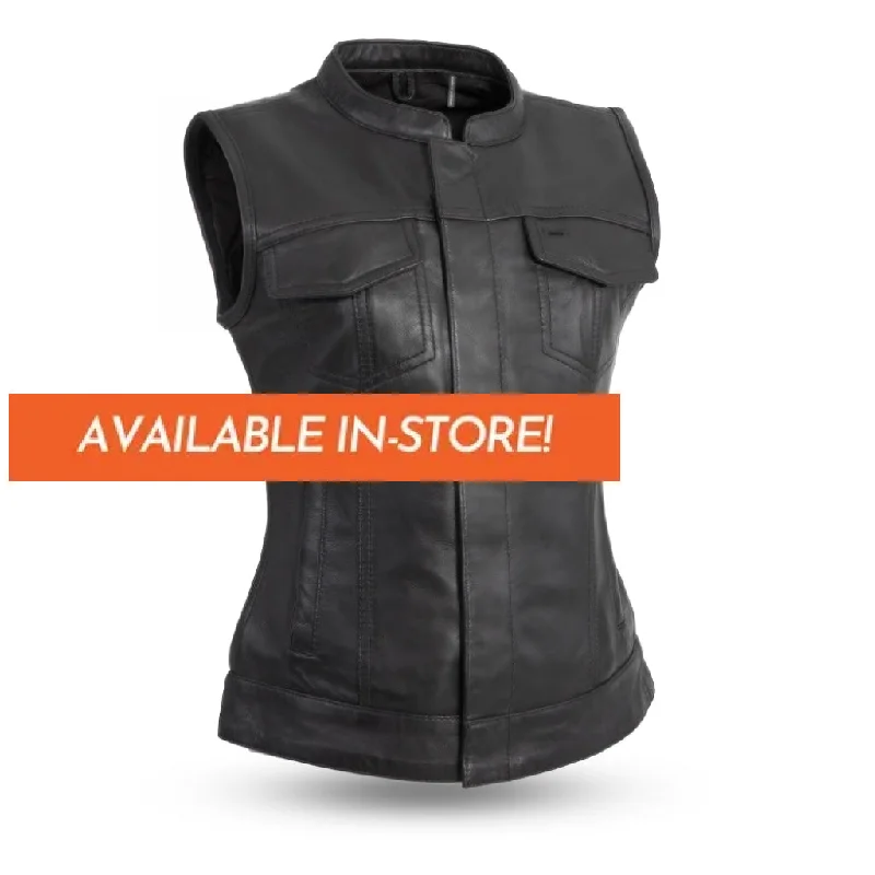 Ludlow Women's Motorcycle Leather Vest  - Extreme Biker Leather Quilted Hooded Vest