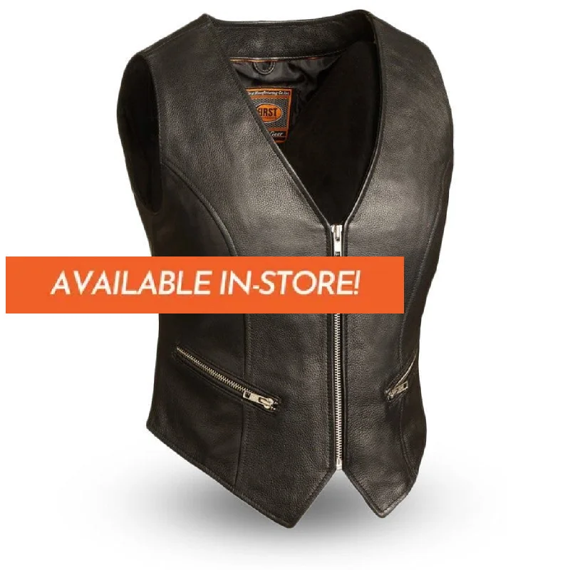 Montana Women's Motorcycle Leather Vest  - Extreme Biker Leather Thick Plush Vest