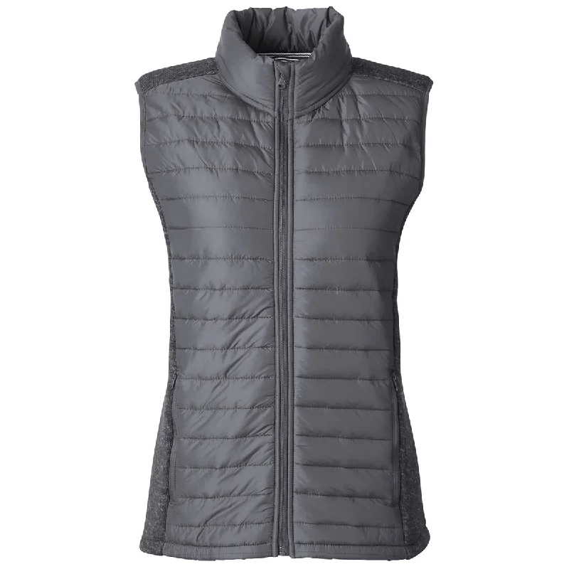 Nautica Women's Graphite/Graphite Heather Harbor Puffer Vest Longline Tailored Vest