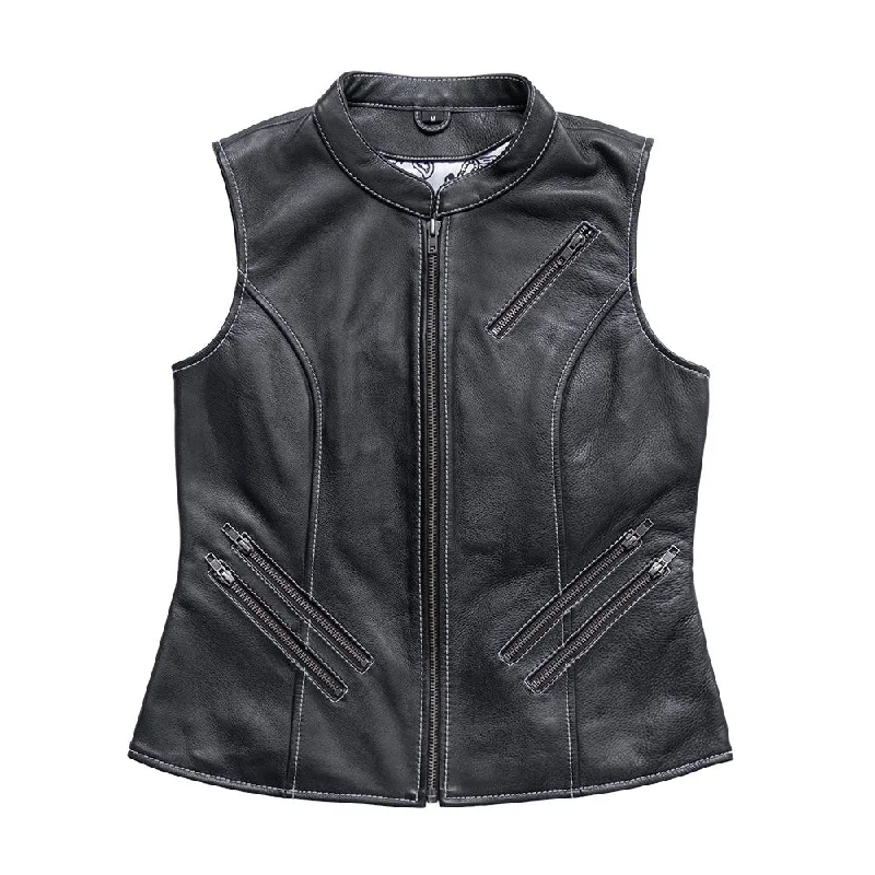 Quinn Women's Club Style Leather Vest - Limited Edition Cozy Sherpa Vest