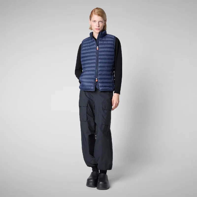 Women's Animal free Puffer Vest Charlotte in Navy Blue Buttoned Business Vest