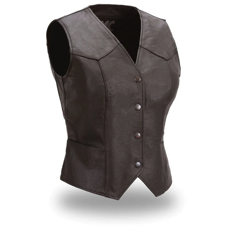 Sweet Sienna Women's Motorcycle Leather Vest Double-Breasted Vest