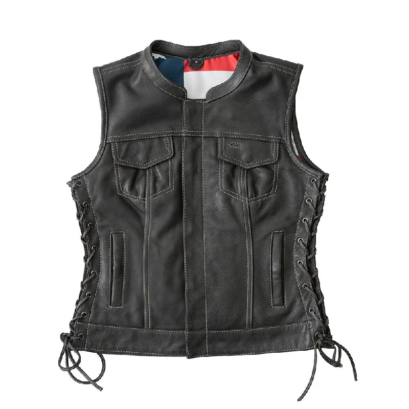 Liberty Women's Club Style Motorcycle Leather Vest - Limited Edition Sporty Running Vest Liberty Women's Club Style Motorcycle Leather Vest - Limited Edition Sporty Running Vest