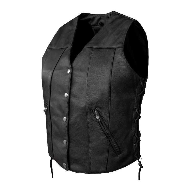 Dream Apparel Womens Motorcycle Leather Vest With Concealed Carry Pockets & Side Laces Soft Cashmere Vest Dream Apparel Womens Motorcycle Leather Vest With Concealed Carry Pockets & Side Laces Soft Cashmere Vest