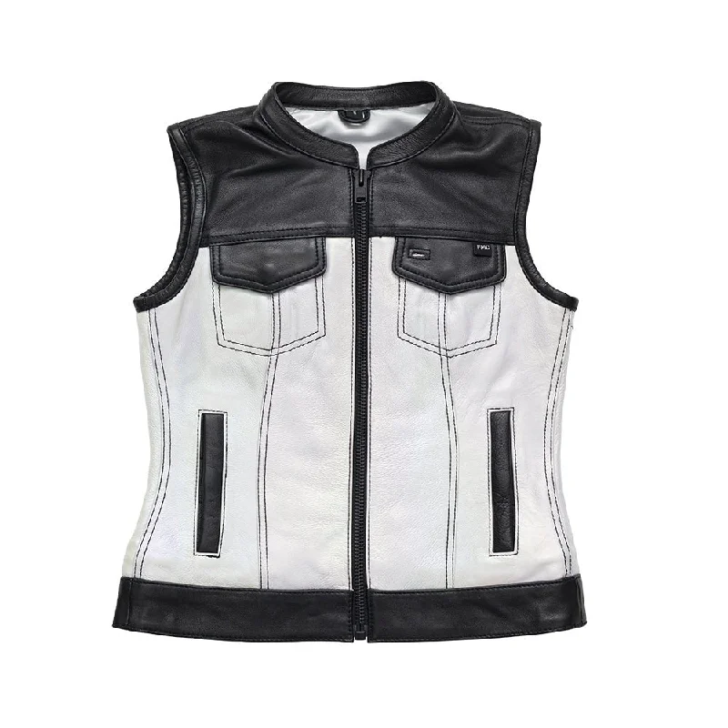 Halo Women's Club Style Motorcycle Leather Vest - Limited Edition Distressed Denim Vest Halo Women's Club Style Motorcycle Leather Vest - Limited Edition Distressed Denim Vest