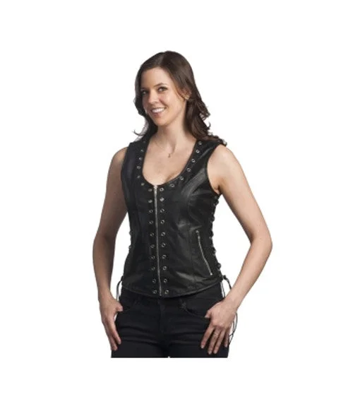 Ladies Light Weight Premium Leather Vest Zip Front 2682 Elegant Slim Fit Vest