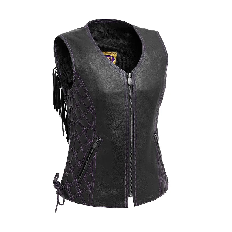 Bandida Women's Motorcycle Leather Vest Belted Waist Vest