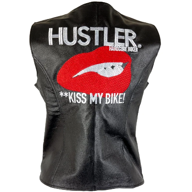 Xelement HSVT 310 Motorcycle Leather Vest For Women - Kiss My Bike - Premium Genuine Ladies Biker Club Gilet Zip-Front Sport Vest Xelement HSVT 310 Motorcycle Leather Vest For Women - Kiss My Bike - Premium Genuine Ladies Biker Club Gilet Zip-Front Sport Vest
