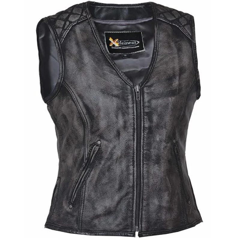 Xelement BXU6865 Urban Armor 'Quilted Shoulders' Women's Amarillo Grey Premium Leather Vest with Gun Pockets Pastel Wool Vest Xelement BXU6865 Urban Armor 'Quilted Shoulders' Women's Amarillo Grey Premium Leather Vest with Gun Pockets Pastel Wool Vest