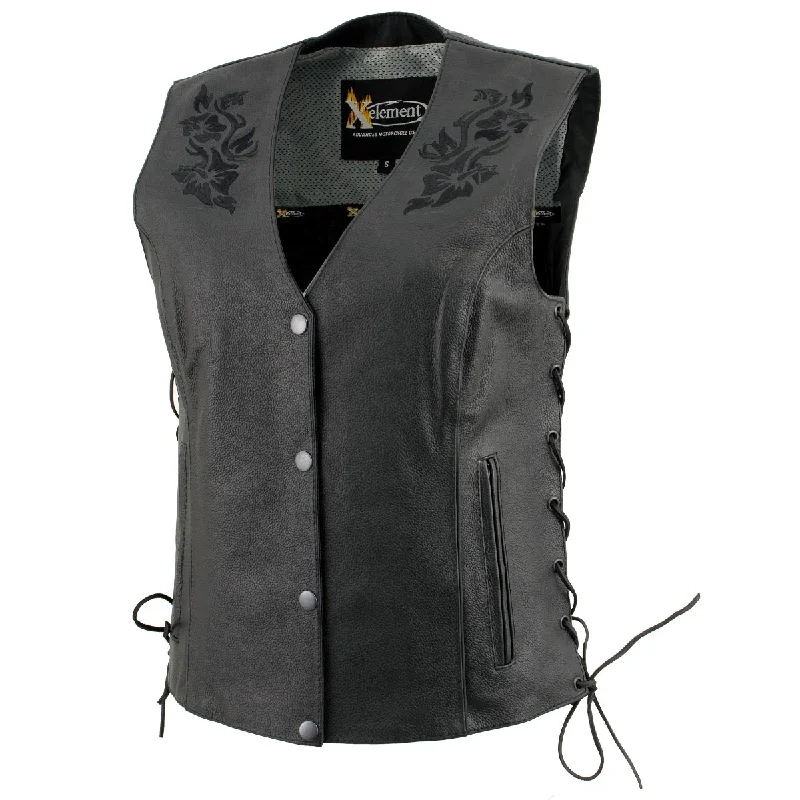 Xelement XS24004 Women's ‘Gemma’ Black Motorcycle Rider Leather Vest Warm Fleece Vest Xelement XS24004 Women's ‘Gemma’ Black Motorcycle Rider Leather Vest Warm Fleece Vest