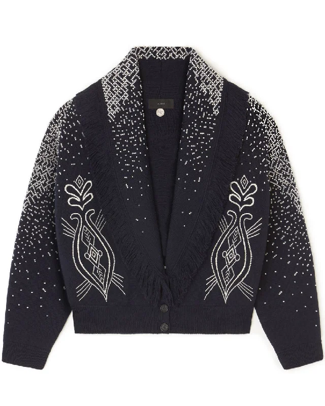 Midnight Blue I Dreamt A Dream Tonight Cardibomber Cardigan Satin Blend Silk Blend Wool Blend