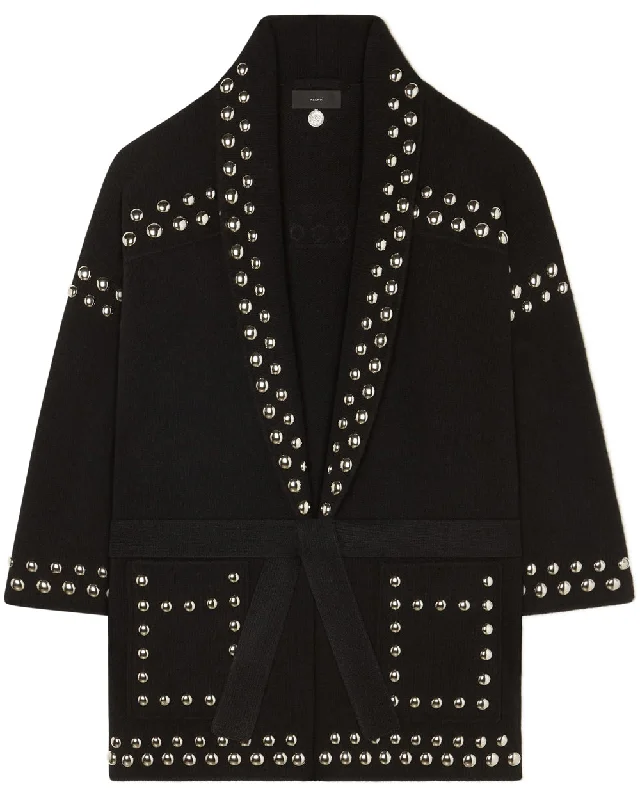 Black Love and Studs Cardigan Embroidered Appliqued Beaded