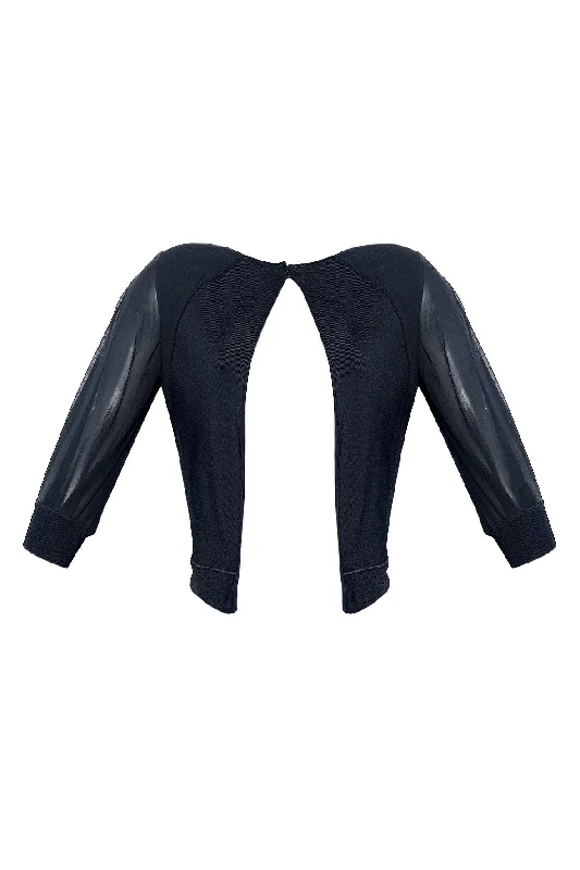 Black Sheer Sleeves cardigan Wool Fabric Cashmere Fabric Tweed Fabric