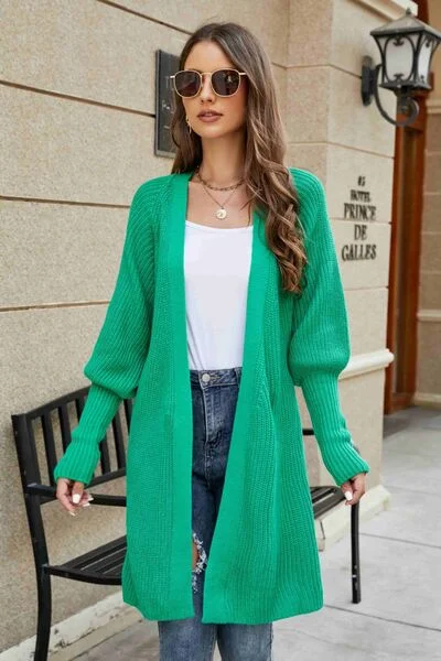 Blue Zone Planet |  Open Front Lantern Sleeve Cardigan Stylish Fashionable Trendy