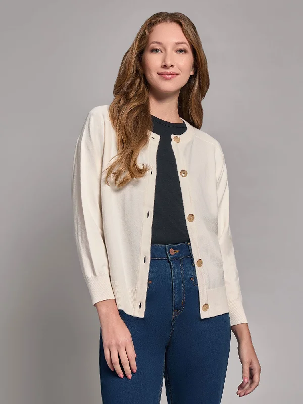 Button-Front Saddle Shoulder Cardigan Sequined Glittery Shiny