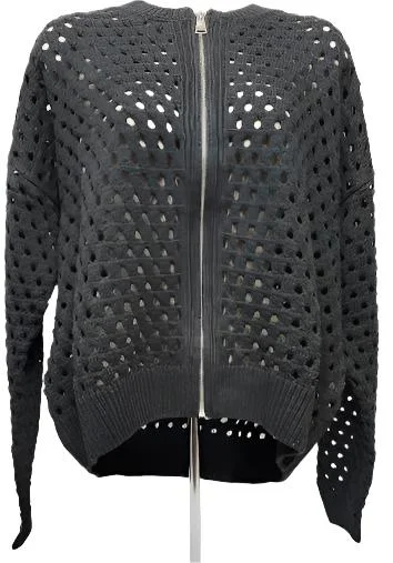 Cardigan Zipper Front Open Knit Black Women's sw11355b Crew Neck V-Neck Turtle Neck