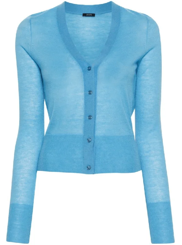 Cashair fine-knit cardigan in blue Open Front Closed Front Wrap Front