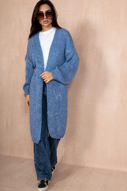 Catherine Blue Chunky Knit Cardigan Layered Multi-layer Single Layer