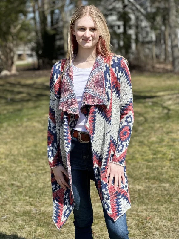 Aztec pattern Woolen Cardigans Style#-L-24670 Solid Print Embellished