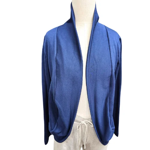 Cascade Cardigan Super Soft Bamboo Brushed Terry  Navy   PIXIE47 Ribbed Striped Patterned
