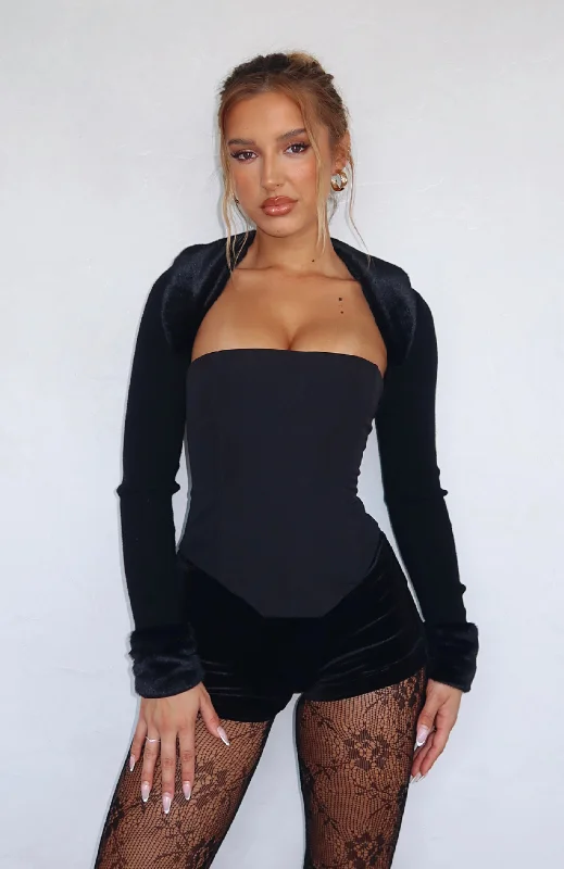 Don't Prove I'm Right Cardigan Black Denim Fabric Leather Fabric Suede Fabric
