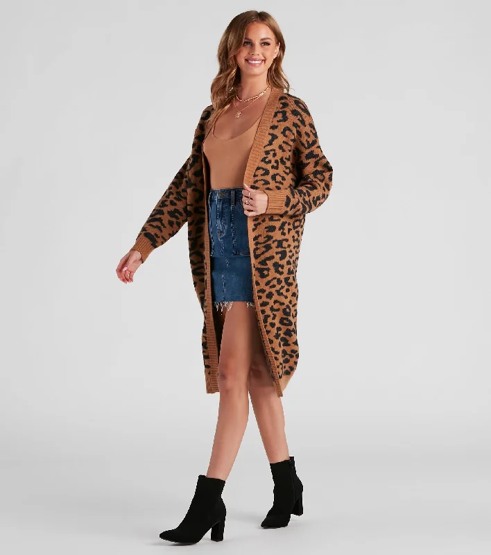 Into the Wild Leopard Duster Cardigan Lace Blend Ribbed Blend Corduroy Blend