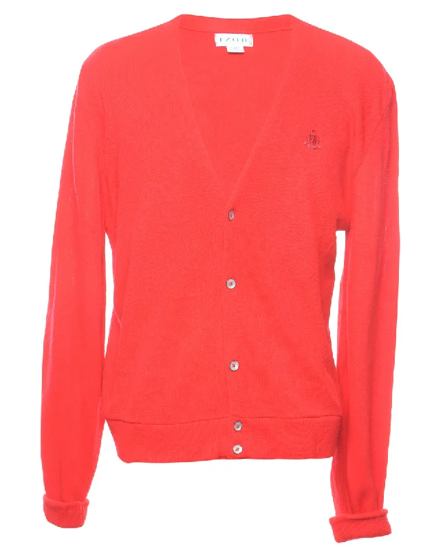 Izod Red Cardigan - M Print Jacquard Patchwork