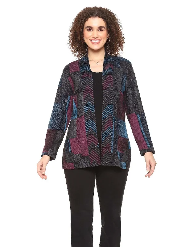 Bella Open Front Long Sleeve Cardigan - Blue / Purple - 24w246E26 Collared Crew Neck Turtle Neck Bella Open Front Long Sleeve Cardigan - Blue / Purple - 24w246E26 Collared Crew Neck Turtle Neck