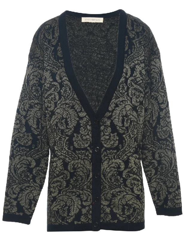 Jones New York Cardigan - L Solid Color Striped Floral Print