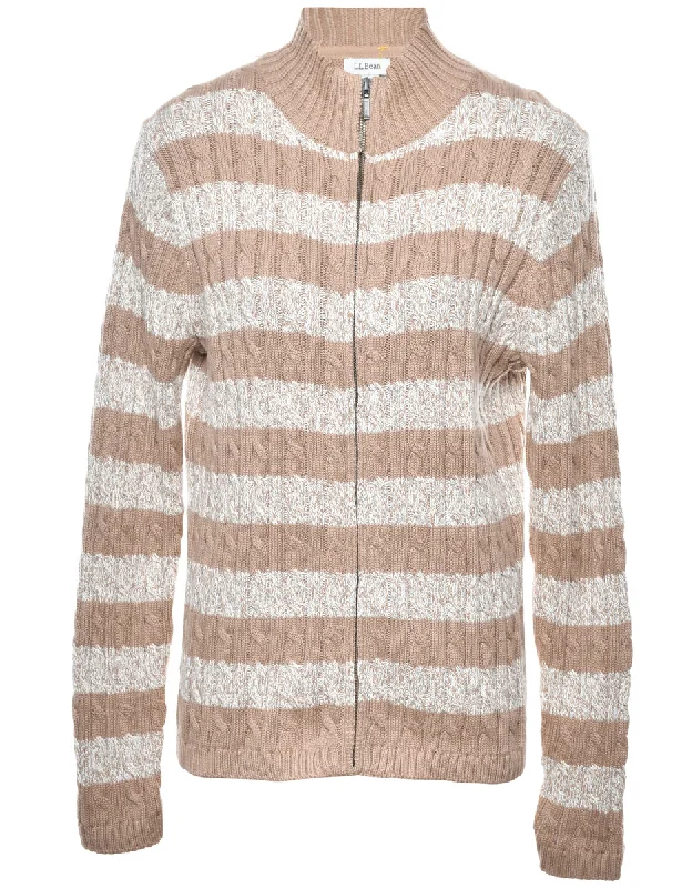L.L. Bean Striped Cardigan - L Houndstooth Herringbone Solid