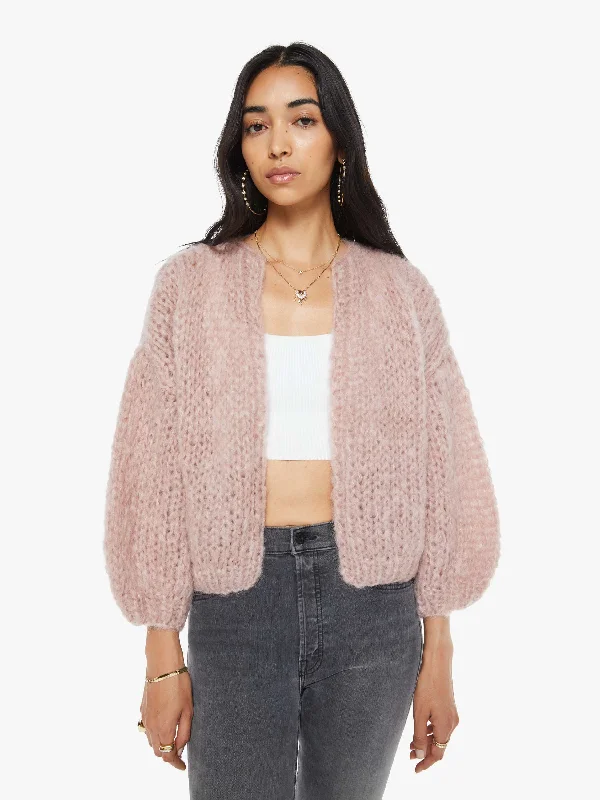 Maiami Mohair Bomber Cardigan - Antique Pink Hooded Caped Shawl Collar